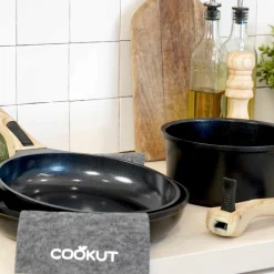 Cookut Lightweight Non-Stick 3 Piece Cookware Set with Detachable Handles, Black, BPA-Free