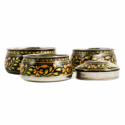 Hand Painted Three Tier Black Tiffin Tin, 1.5 Litre