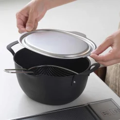 Japanese Stainless Steel Lid for Tempura Frying Pan, 22cm