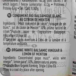 Maison Bremond Organic White Balsamic Vinegar & Lemon of Menton, 100ml