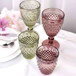 Set of 6 Green Diamond Wine Glasses, 350ml