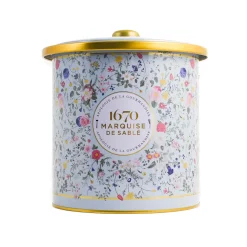 Short Dated La Sablesienne French Sable Biscuits in Sky Blue Floral Tin, 250g