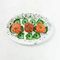 Splatter Madness Enamel Oval Serving Plate, Green, 31cm