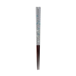 Traditional Japanese Lancewood Blue Seigaiha Washi Chopsticks, 23cm