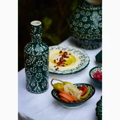 Yesil Ve Beyaz Boyali Oval Bowl, 12.5cm